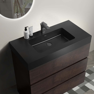Walnut Bathroom Vanity with Sink, Large Storage Freestanding Bathroom Vanity for Modern Bathroom, One-Piece Sink Basin without Drain and Faucet, Pre-assembled