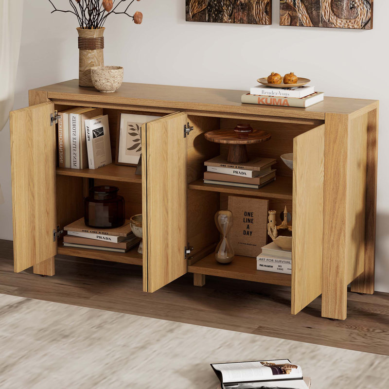 Buffet rétro à 4 portes avec tablettes réglables, Naturel
