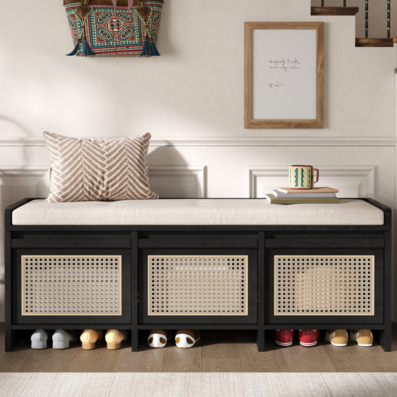 Banc de 48 po avec rangement caché et coussin, Noir