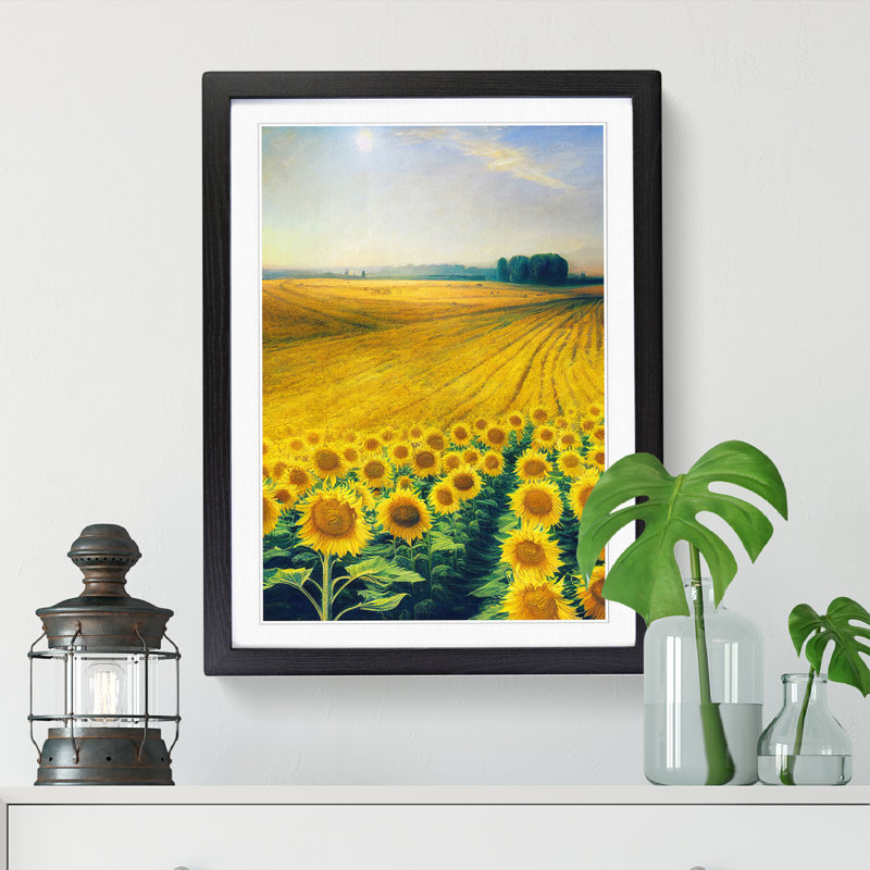 Sunflower Field Meadow - Single Picture Frame Print, Black, 64cm H x 46cm W x 2cm D