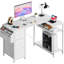 Bureau d'ordinateur en L de 47 pouces avec sac de rangement et 3 tiroirs en tissu, bureau de coin moderne avec tablettes de rangement, poste de travail peu encombrant pour la chambre à coucher, le bureau et les petits espaces, blanc-1531401197