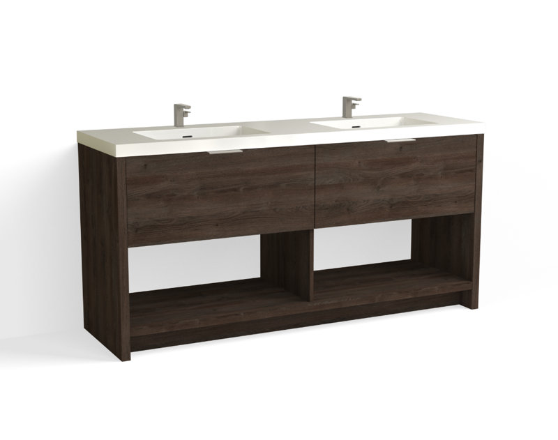 Vista 72" W Freestanding Double Bathroom Vanity, White Nanomatte/Matte Black, White Gloss, Single-Hole