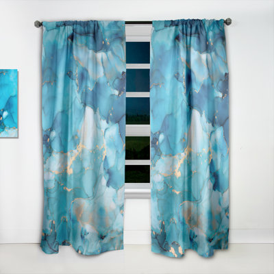 Turquoise Luxury Abstract Fluid Art I - Modern Curtain Panels