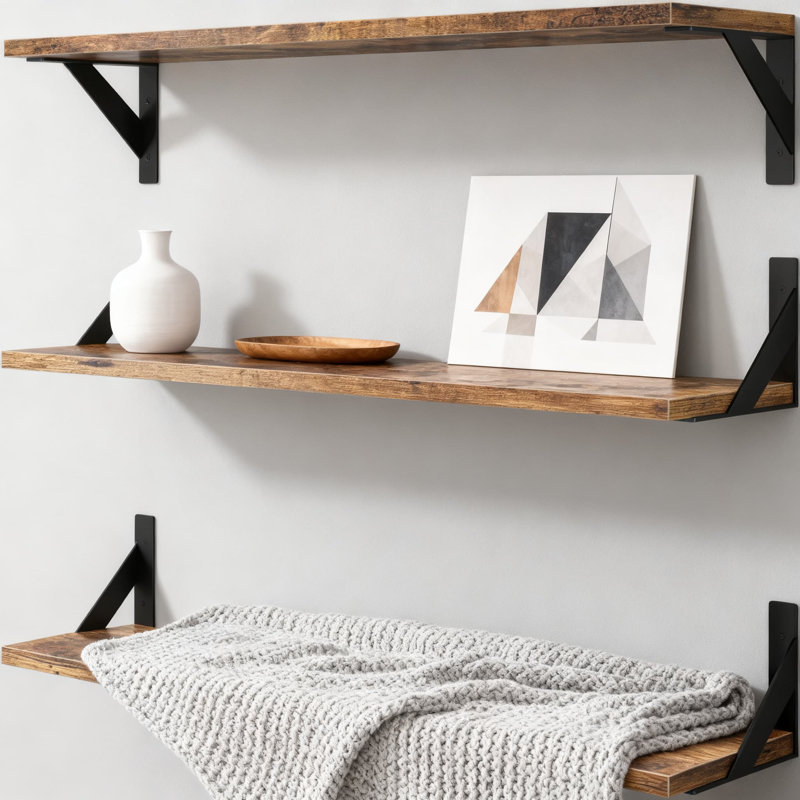 Tablettes murales flottantes pour la maison et le bureau, bibliothèque en bois robuste avec finition rustique, solution de rangement facile à installer pour le décor et l'organisation