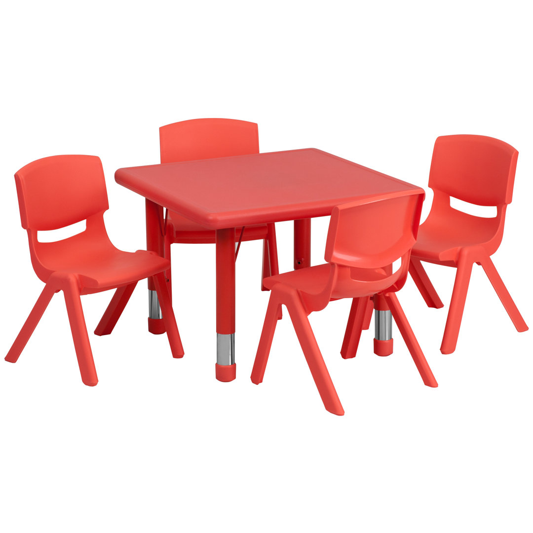 Goddard 24" Square Plastic Height Adjustable Activity Table Set with 4 Chairs Flash Furniture Tabletop 