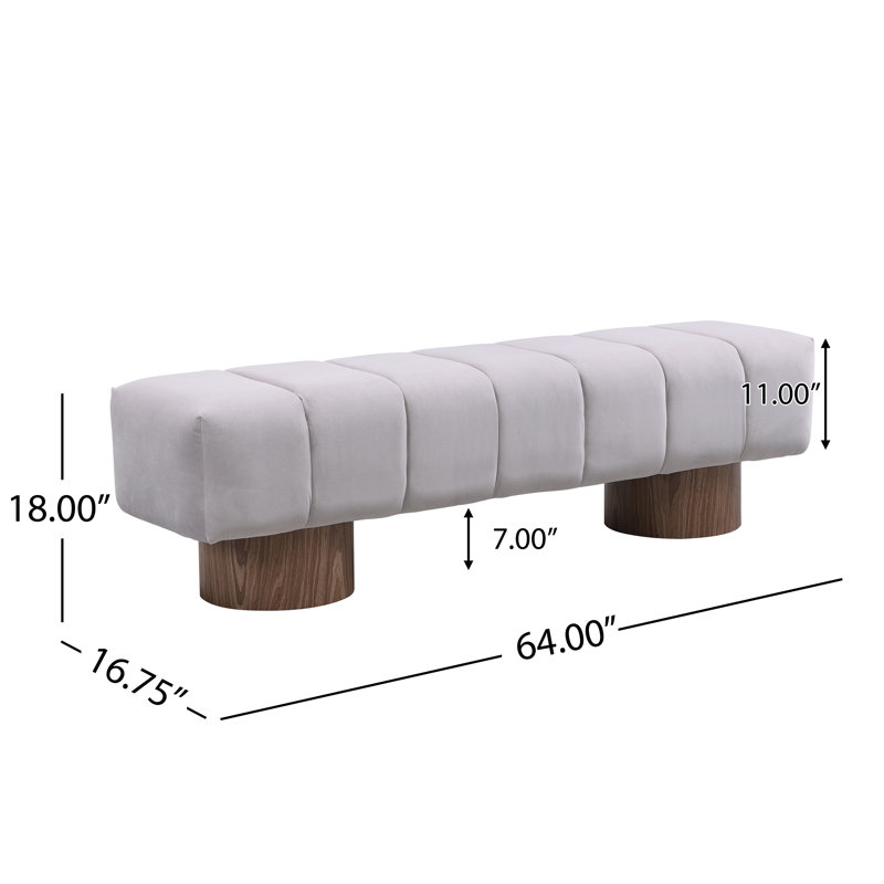 Reign Modern Upholstered Dining Bench, Light Gray Velvet