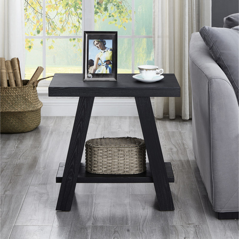 Table d'appoint à tablette contemporaine en bois noir - plateau de table en placage de bois franc de qualité, rangement supplémentaire, pieds larges angulaires, l 24 po x P 22 po, H 23 po, élégant, espace de rangement, attrayant