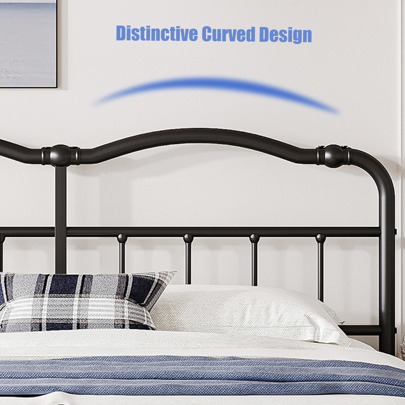 Amylia Cal King 18-Inch Heavy Duty Noiseless Metal Platform Bed Frame with 44”Arched Headboard & Footboard, 1500LBS Support, Underbed Storage, Black