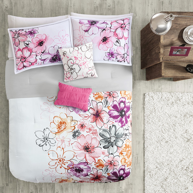Édredon rose pour lit double / grand avec imprimé floral et tissu asymétrique facile d'entretien