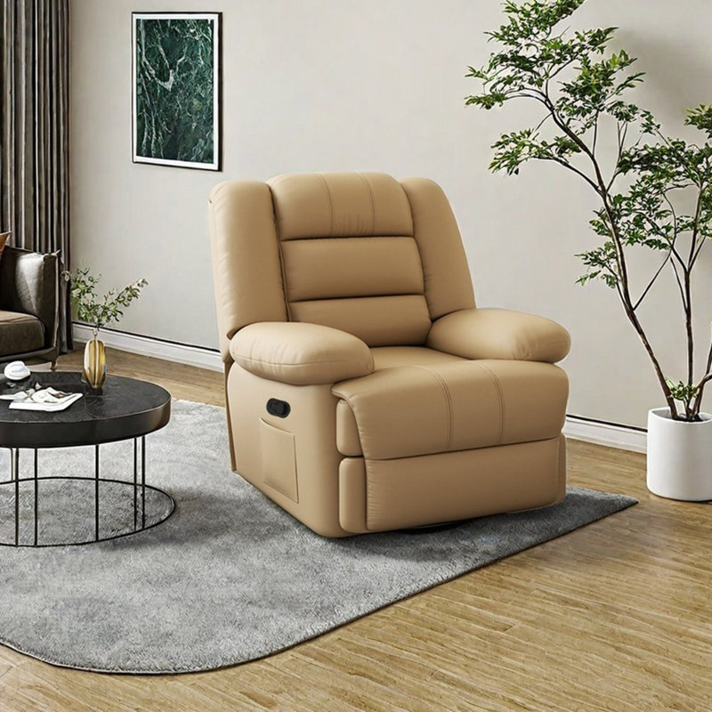 Ergonomic cat scratch leather recliner, Khaki Faux Leather