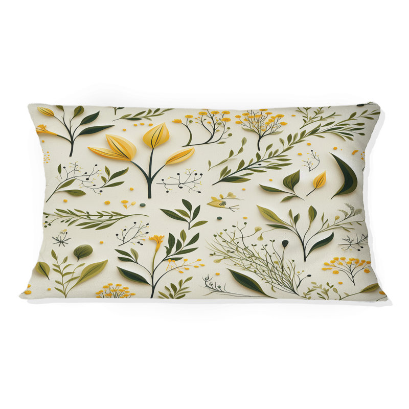 Simplicité florale jaune et verte - coussin à imprimé floral