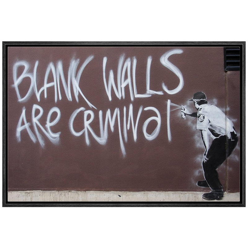 Art textuel Banksy, H 24 po x l 36 po x P 1,5 po, Cadre flottant noir