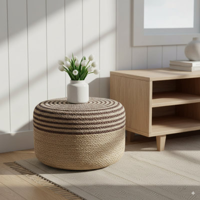 Cera Wide Round Pouf Ottoman by Dakota Fields