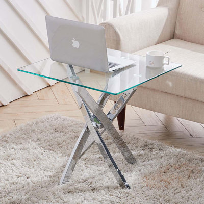 Marroquin Glass Top Cross Legs End Table