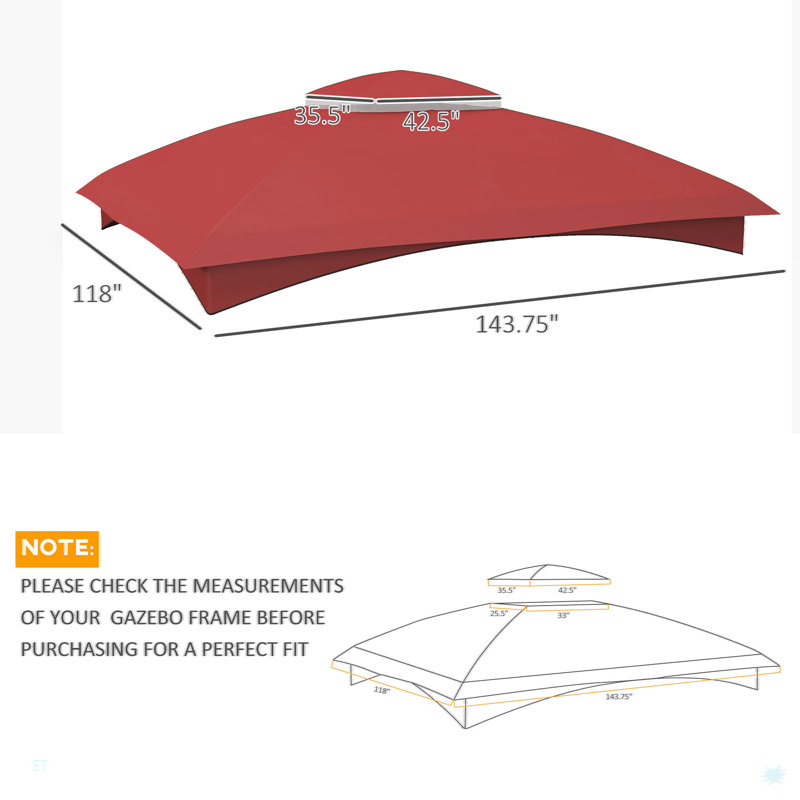 Auvent de remplacement pour pavillon de jardin, toit supérieur de pavillon d'extérieur à 2 niveaux, Rouge