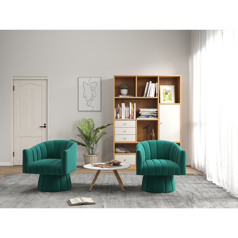 Izabell Velvet Swivel Barrel Chair, Izabell Dark Green Velvet
