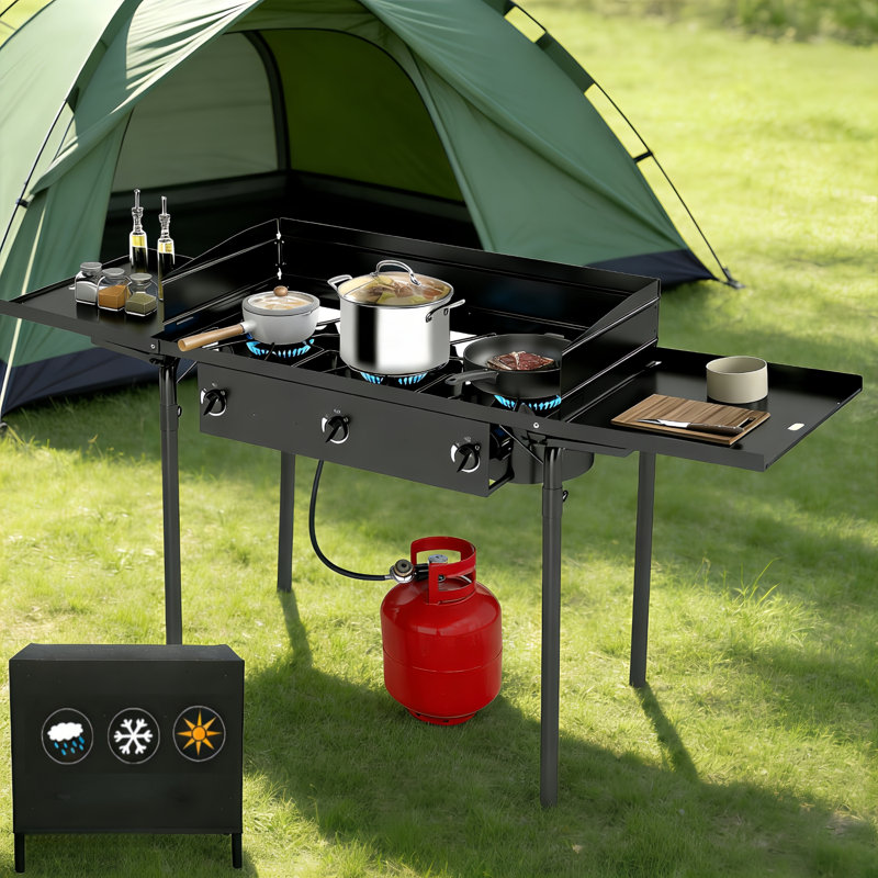 Outdoor Camping Stove With Windscreen & Side Table