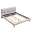 Lit double confortable gris avec tête de lit et structure en forme de biscuit, revêtement en chenille, pieds en bois d'hévéa stables pour 12 nuits reposantes