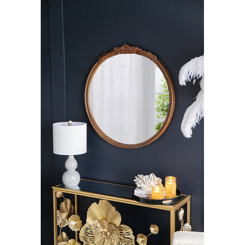 Miroir rond, miroir mural pour espace de vie, salle de bain, vestibule, Brun