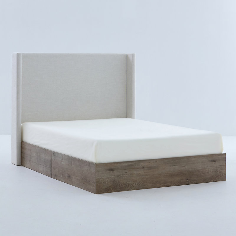 Grand lit tapissier, tête de lit haute de 54 po, attrait moderne, chenille texturée, base en métal, lit à installation rapide avec esthétique neutre haute, toile, assemblage simple, sans sommier