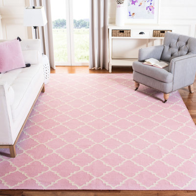 Tapis géométrique en laine / coton tissé à la main Milltown - rose / ivoire