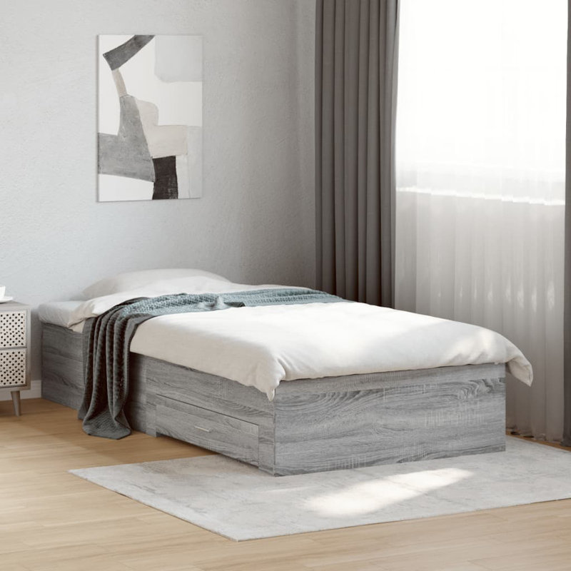 Vidaxl Bed Frame With Drawers Engineered Wood, Grey Sonoma, Single (3')