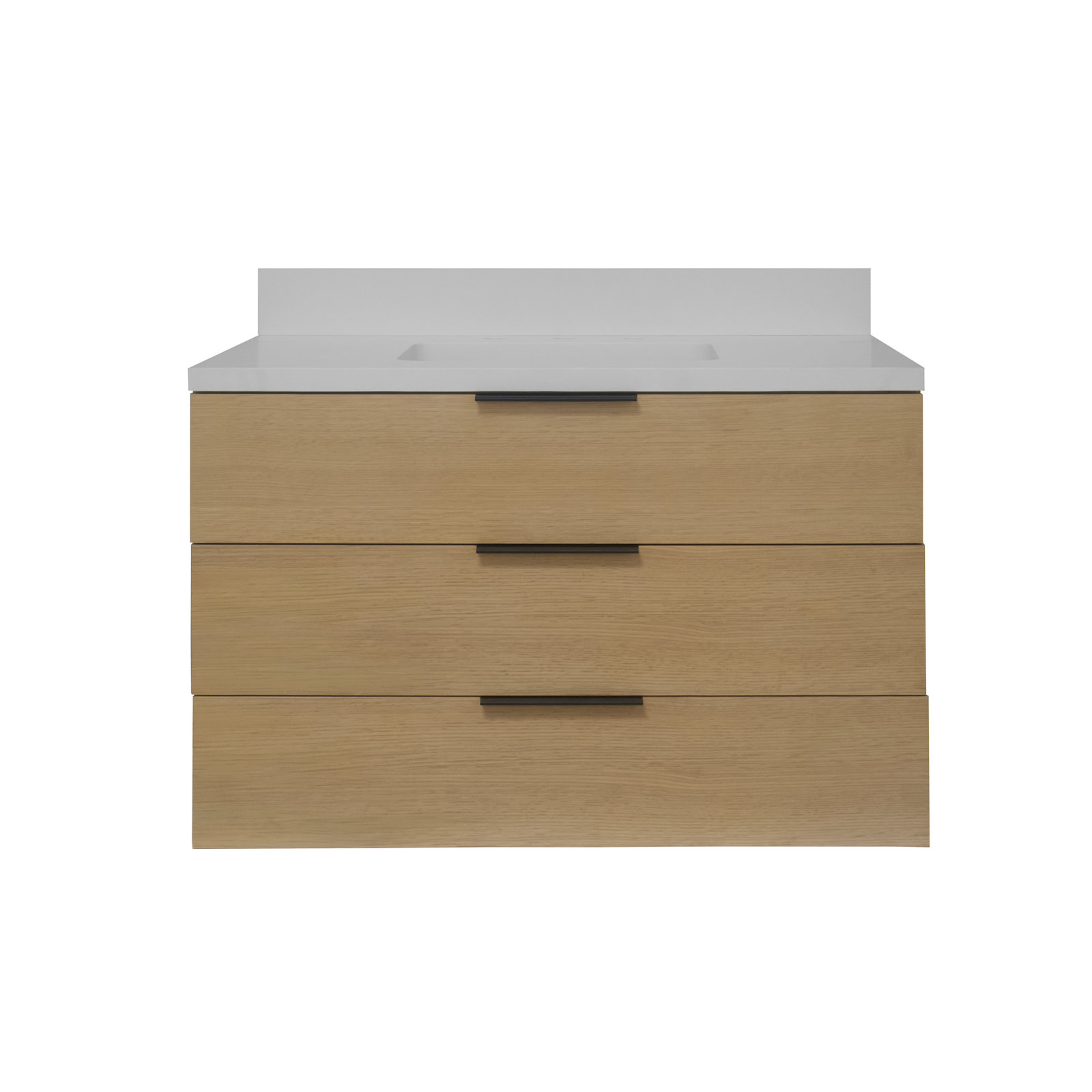Mitchell 36'' Single Bathroom Vanity, Blonde Wood, Matte White Quartz