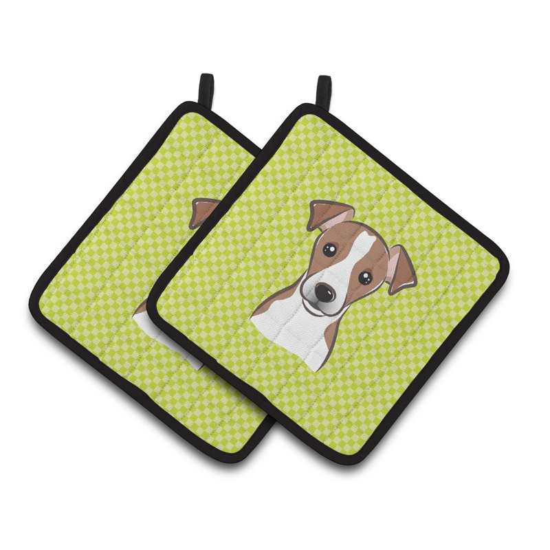 Caroline's Treasures Checkerboard Checkered Polyester Potholder Set, Lime Green / Brown