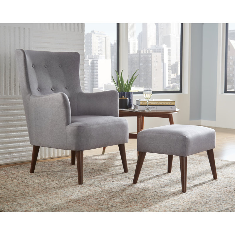 Piersten Upholstered Wingback Chair with Ottoman, Gray Flannel Solid 
