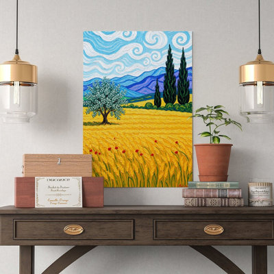 Impression sur toile, "The Field with Cypreses-1", affiche rétro