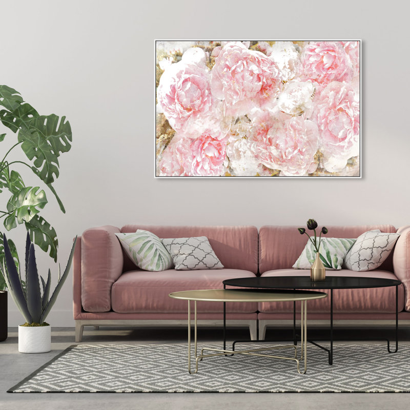 « roses », impression sur toile oliver gal, Cadre blanc, H 36 po x l 54 po
