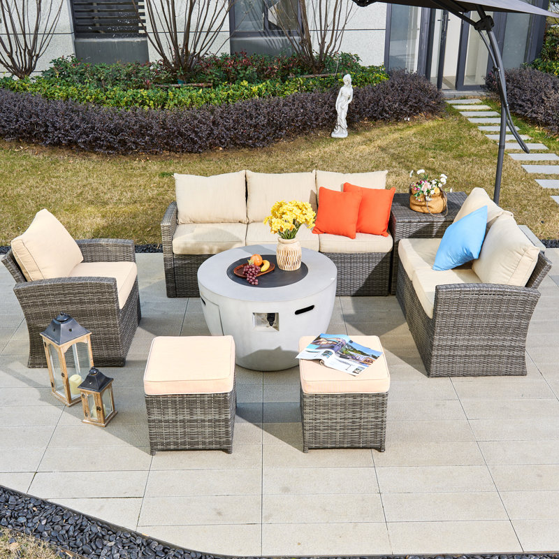 Wicker 8 - Person Garden Lounge Set with Cushions