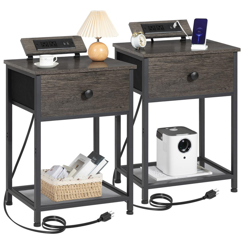 Ensemble de 2 tables de chevet, Gris foncé