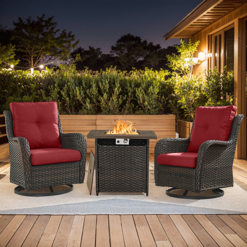 Carolina 2 - Person Outdoor Seating Group With Fire Pit, Red