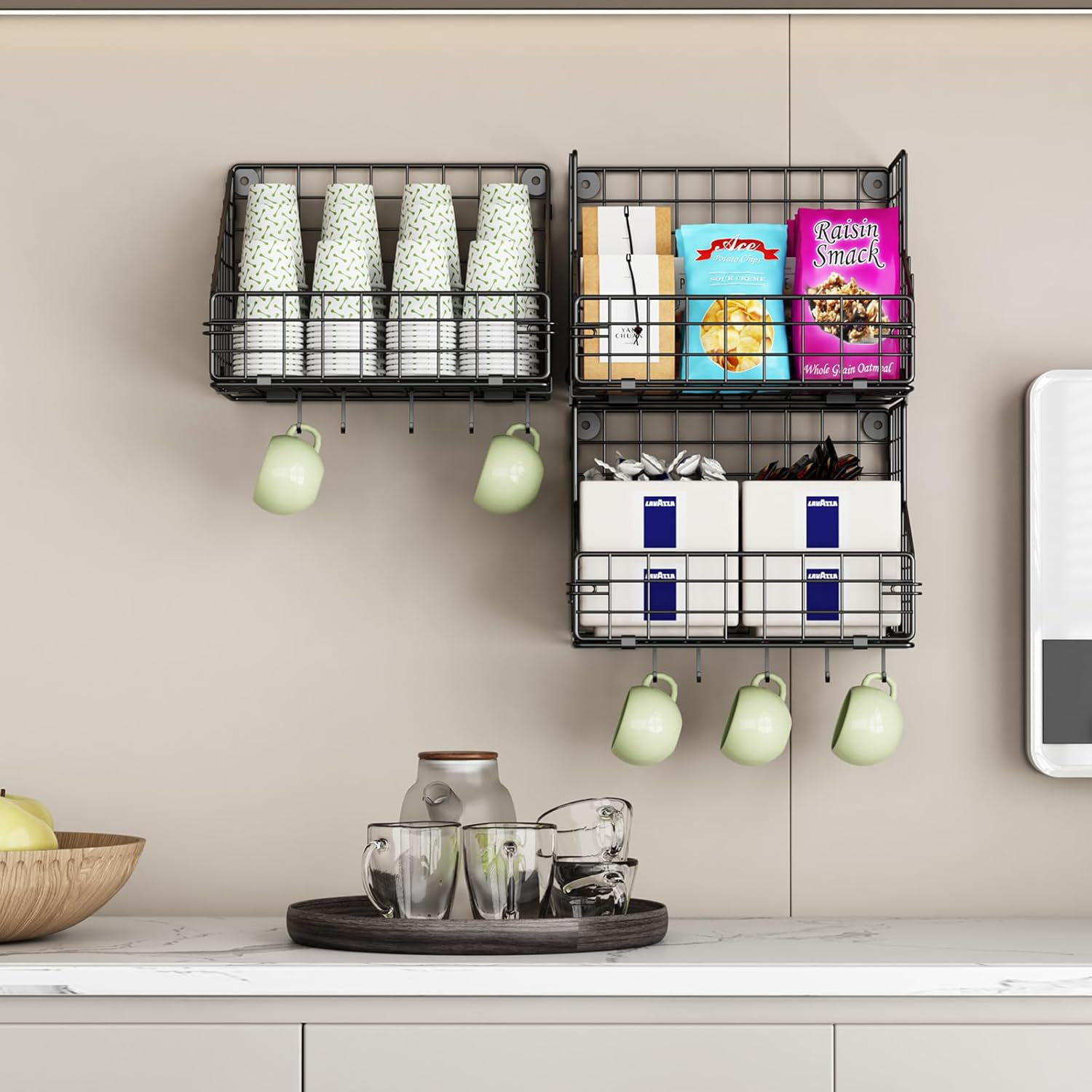 Rebrilliant 3 Tier Stackable Snack Organizer With 5 Hooks, Wall-Mounted ...