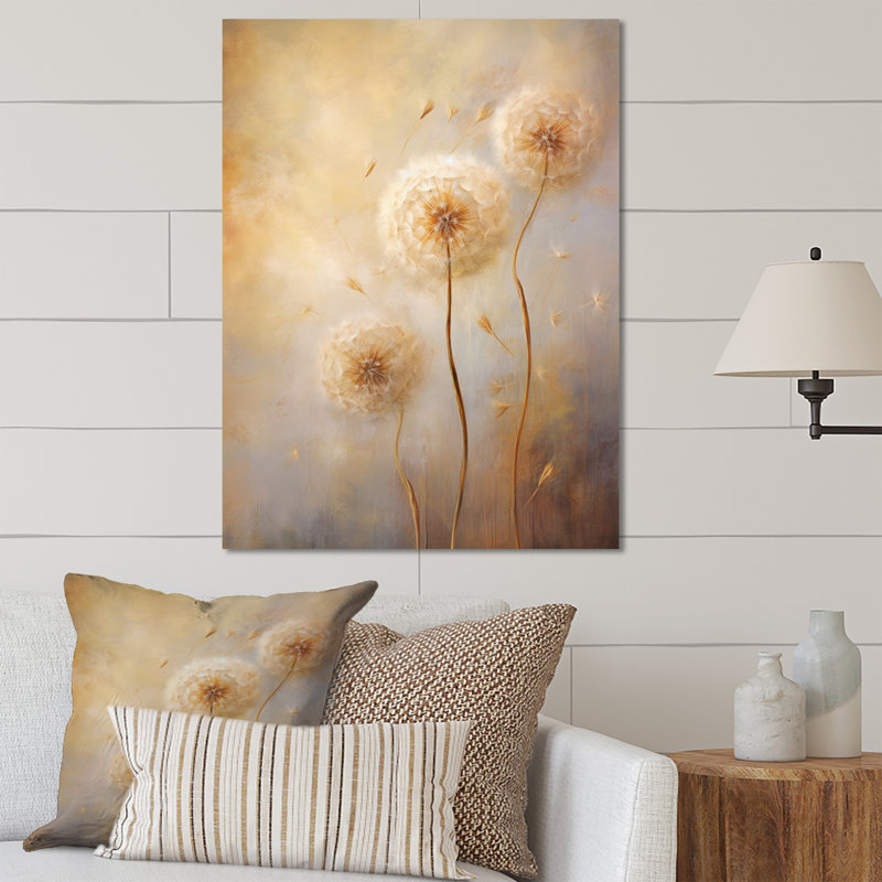 Impression romantique sur fond blanc pissenlit blanc II, H 32 po x l 24 po