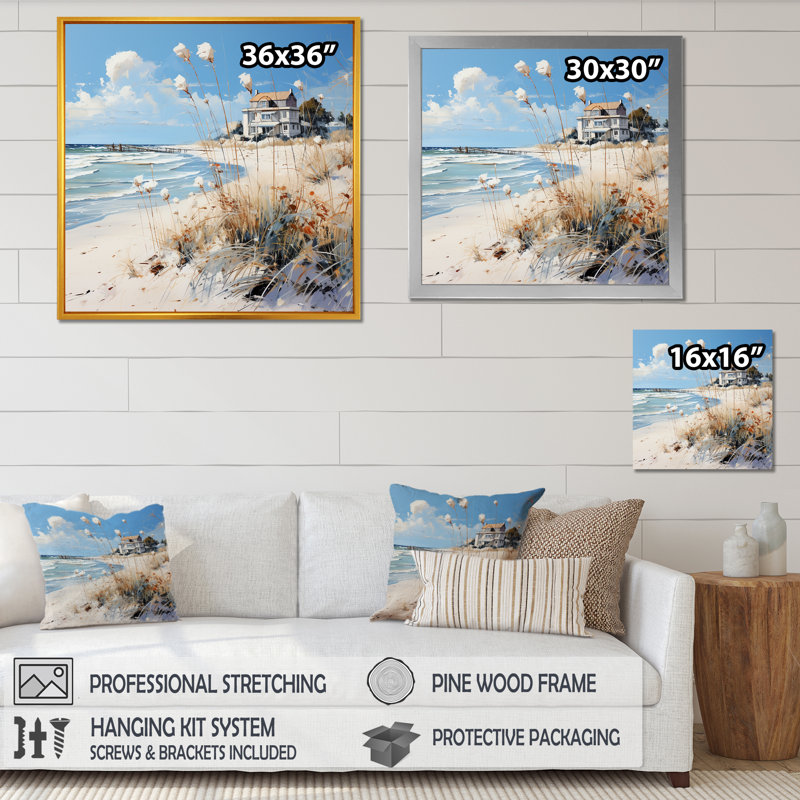 «Coastal Beach Charm Retreat I», reproduction, H 16 po x l 16 po x P 1 po, Cadre flottant doré