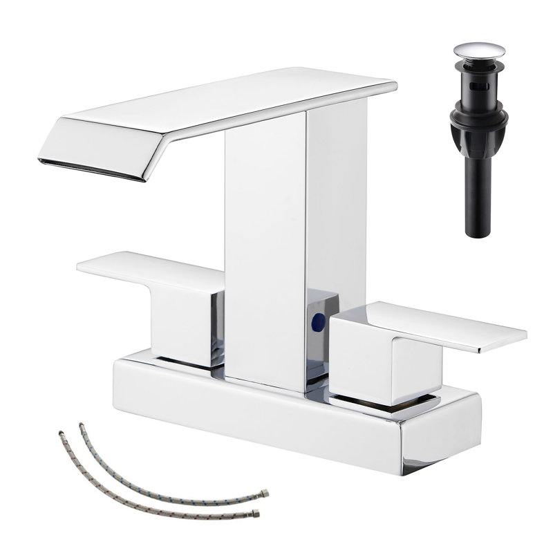 Robinet pour salle de bain à 2 poignées avec ensemble de bonde centrales, Chrome poli