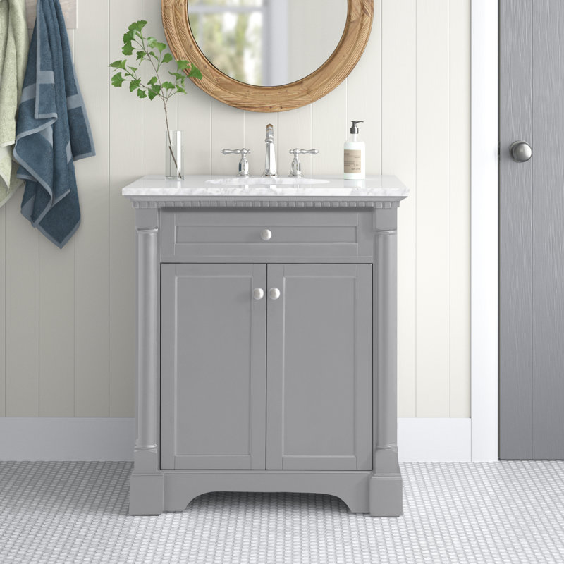 30'' Single Bathroom Vanity with Marble Top, Gray