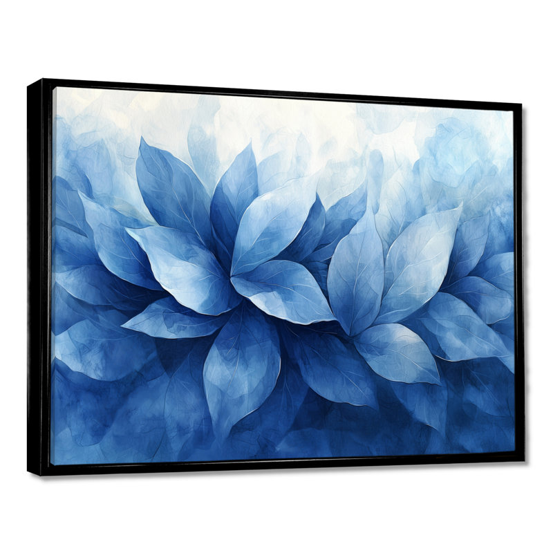 Bleu et brun, délicates pétales de fleurs - herbes, art mural, H 12 po x l 20 po, Impression encadrée flottante, Noir