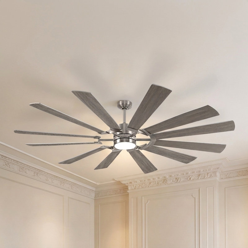 72 Inch Massive Windmill Ceiling Fan with Light, 12-Blade Industrial Fan, High CFM Powerful Airflow, Quiet DC Motor, Remote Control, 6-Speed Reversible, Dimmable 3CCT LED with Memory Function