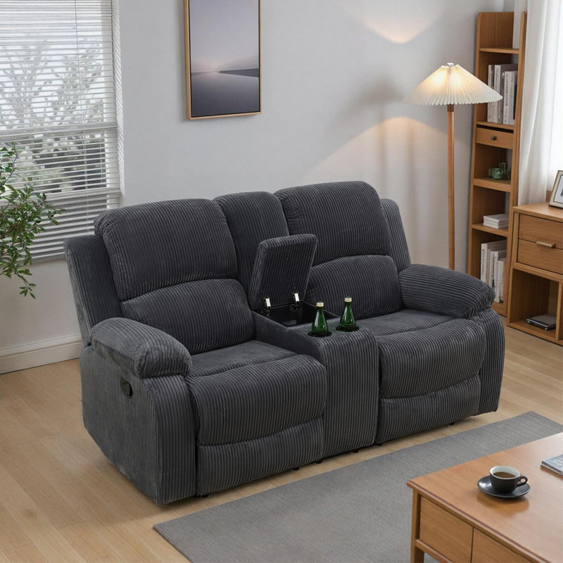 Corduroy 2 Seat Recliner Loveseat Sofa, Gray