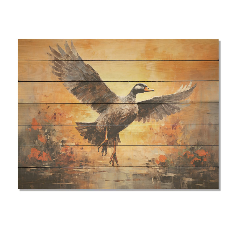 Vol de canard rétro à l'étang III - animal de canard sur bois, H 30 po x l 40 po x P 0,78 po