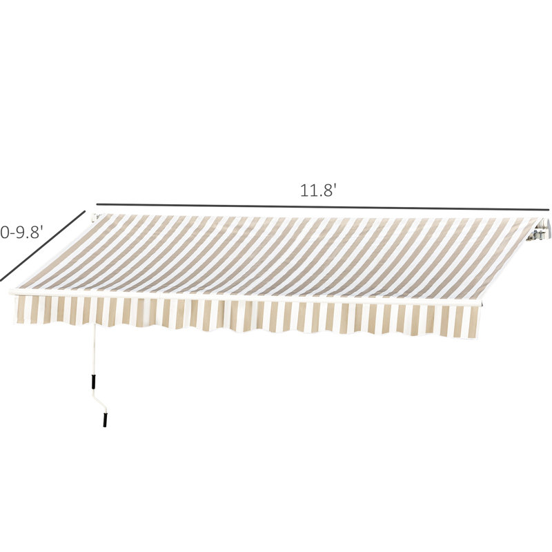 12' X 10' Retractable Patio Awning - Sun Shade, & Water , Manual Crank, 280g/m² Fabric, Aluminum Frame, For Yard, Beige Protected, Operated, Deck,