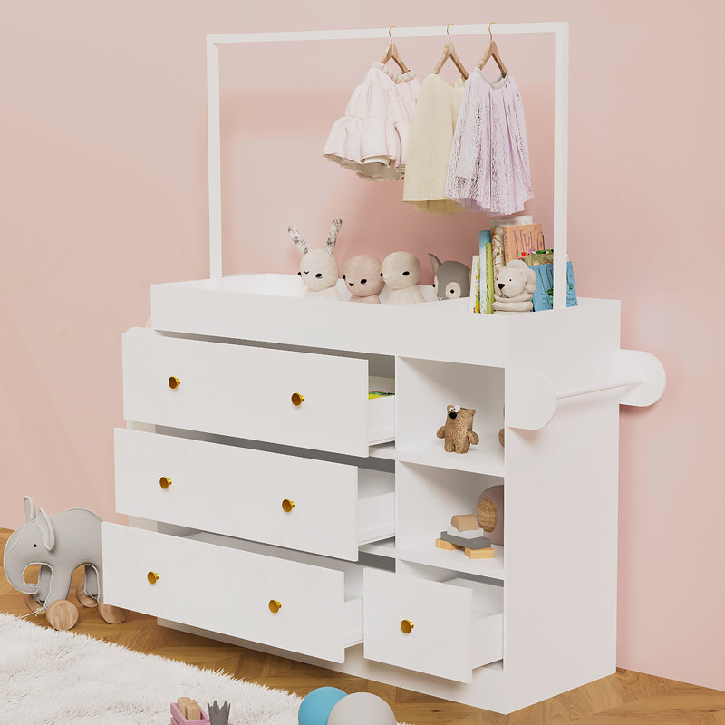 Commode avec tiroirs, tablettes ouvertes de rangement