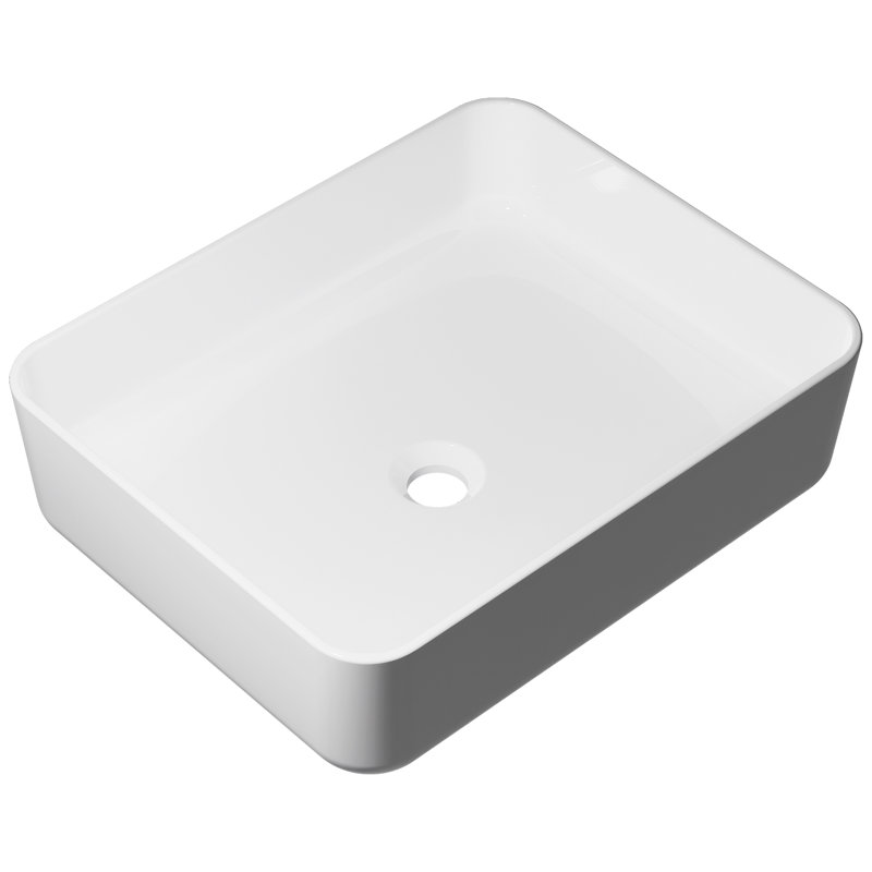 Sotomo Soft Rectangular Bathroom Vessel Sink, 19.7” X 15.4” X 5.5”, Ceramic Sink With Drainage Design, White