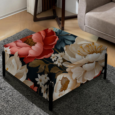 Motif rustique floral blanc et rose nostalgie - Grand repose-pieds carré floral