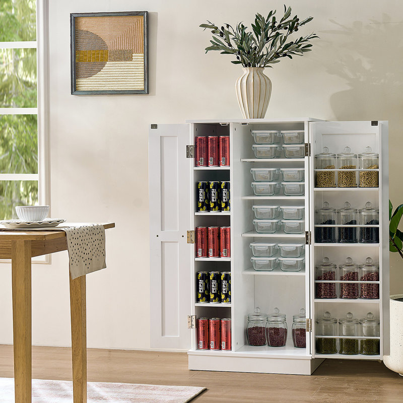 Kitchen Pantry Storage Cabinet,Freestanding Pantry Cabinet With Doors & Adjustable Shelves, Small Food Pantry Cabinet For Kitchen,Dining Room Craft Room (White)