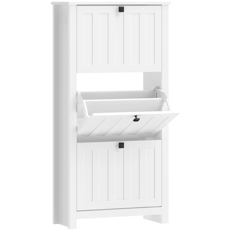 Armoire à chaussures étroite avec 3 tiroirs rabattables, armoire de rangement pour chaussures, blanc