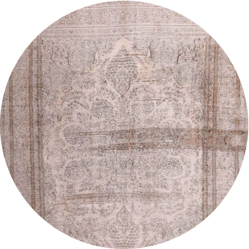 Tapis beige/palmier contemporain, Rond 5 pi